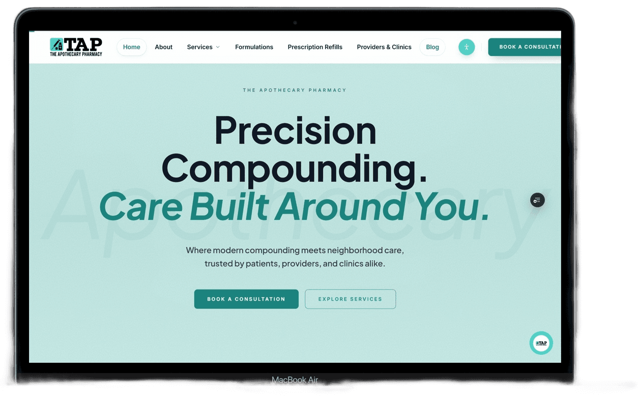 TAP Rx Care website shown on a MacBook Air